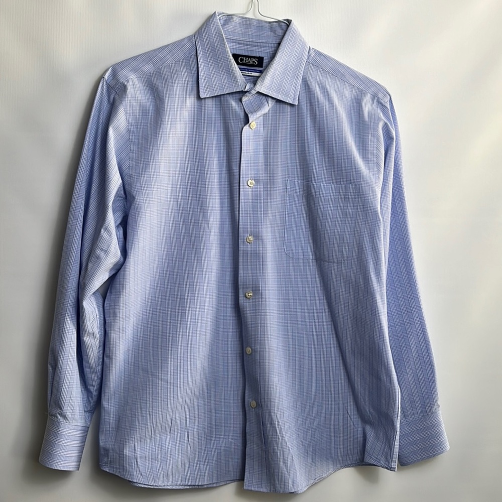 Chaps plaid blue mens dress shirt size L